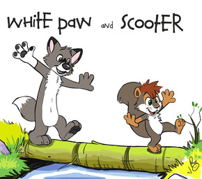 anthro black_pawpads brown_hair cheek_tuft duo facial_tuft featureless_crotch fur glistening glistening_eyes gloves_(marking) grass green_eyes grey_body grey_eyes grey_fur hair head_tuft leg_markings logo male markings nude open_mouth open_smile outside pawpads plant rock short_hair simple_background smile socks_(marking) tuft walking water white_background white_body white_fur young young_anthro young_male pandapaco calvin_and_hobbes canid canine mammal rodent sciurid tree_squirrel artist_logo signature