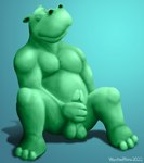 2022 anthro balls belly blue_background clay clay_creature common_hippopotamus ears_back eyes_closed genitals goo_creature green_body hand_on_penis hi_res hippopotamid humanoid_genitalia humanoid_penis male mammal masturbation moobs nude nude_male overweight overweight_anthro overweight_male penis pivoted_ears simple_background sitting solo wontonrhino