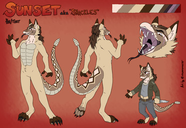 anthro knife male solo crunchchute fallout microsoft sunset_(axeltheaussie) canid canine canis coyote hybrid mammal night_stalker_(fallout) pit_viper rattlesnake reptile scalie snake viper absurd_res hi_res model_sheet