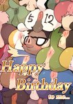 anthro anus backsack balls balls_on_face between_butts blush body_writing brown_hair butt canid canine dog_pile eyewear felid feline genitals glasses group hair happy_birthday harem lagomorph male male/male mammal manmosu_marimo manmosu_marimo(character) smile suid suina sus_(pig) tusks wild_boar writing_on_butt