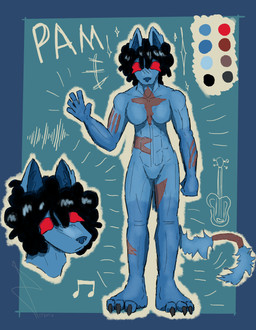 anthro blue_body blue_fur dreadlocks female fur red_eyes scar solo defunto canid canine canis mammal wolf absurd_res hi_res model_sheet