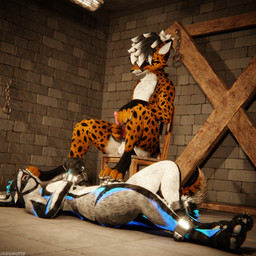 animal_genitalia animal_penis anthro anthro_on_anthro arms_tied ball_gag balls basement bdsm biped black_body black_fur blindfold blue_body blue_fur blue_penis bodily_fluids bondage bound brown_body brown_fur canine_genitalia canine_penis chain chained chained_cuffs chair chastity_cage chastity_device claws clothed clothing cuff_(restraint) cum cum_on_chastity_cage depth_of_field dominant dungeon duo erection feet foot_fetish foot_on_face foot_on_penis foot_play fur furniture gag gagged genital_fluids genitals grey_body grey_fur hair hands_tied hindpaw inside knot legs_tied lying lying_on_ground male male/male metal_cuffs multicolored_body muzzle_(object) muzzled nude on_chair on_ground open_mouth orange_body orange_fur orgasm_denial paws penis reflection restraints sensory_deprivation sitting sitting_on_chair slim slim_anthro slim_male slim_sub smile submissive submissive_male tail teasing white_body white_fur dragonplayer dragonplayer_(character) lavernicus canid canine canis fox hybrid jex mammal rexouium 1:1 3d_(artwork) absurd_res blender_(artwork) blender_cycles_(artwork) digital_media_(artwork) hi_res