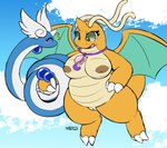 2023 3_claws 3_fingers 3_toes absurd_res ambiguous_gender antennae_(anatomy) anthro areola arm_grab bar_emanata belly biped blue_body blush blush_lines bodily_fluids breasts claws cloud coiling coiling_another digital_media_(artwork) dragon dragonair dragonite duo emanata eyelashes eyes_closed feathered_wings feathers feet female female_(lore) feral fingers flying gem generation_1_pokemon genitals green_eyes happy head_wings hi_res horn looking_at_another looking_down membrane_(anatomy) membranous_wings multicolored_body mythological_creature mythological_scalie mythology nintendo nipples nude nulloffset open_mouth orange_body outside oval_charm pokemon pokemon_(species) pussy scalie serpentine signature sky sweat tail tail_around_hand tail_gem tail_grab tan_belly thick_thighs three-quarter_view toes tongue two_tone_body white_body wings wrapped_around_arm
