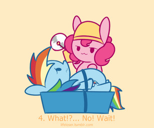 armor bdsm blue_body blue_feathers blue_fur bondage bound chibi clothing cutie_mark dialogue duo feathered_wings feathers female feral fur hair half-closed_eyes hard_hat hat headgear headwear helmet imminent_death imminent_mutilation imminent_pain inflation multicolored_hair multicolored_tail narrowed_eyes pink_body pink_fur pink_hair rainbow_hair rainbow_tail sad saw simple_background snuff tail text tools wings mackinn7 cupcakes_(mlp_fanfic) friendship_is_magic hasbro my_little_pony mythology pinkie_pie_(mlp) rainbow_dash_(mlp) earth_pony equid equine horse mammal mythological_creature mythological_equine pegasus pony 2013 6:5 animated english_text loop