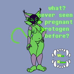 anthro areola female fluffy fur green_body green_fur looking_at_viewer machine nude nude_female pregnant pregnant_anthro pregnant_female solo talking_to_viewer wallkisser cofi_(wallkisser) protogen 1:1