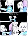 aftertale ambiguous_gender black_background chara_(undertale) clothing comic dialogue english_text frisk_(undertale) human loverofpiggies mammal not_furry simple_background text undertale undertale_(series) watermark