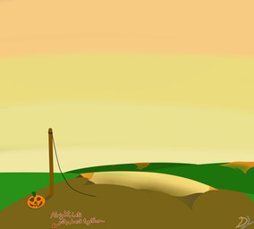 bursting dialogue grass hill holidays jack-o'-lantern offscreen_character outline plant popping red_text sunrise text white_outline doubleloop23 halloween hasbro my_little_pony double_loop earth_pony equid equine horse mammal pony 2024 absurd_res hi_res signature