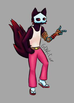 anthro black_body black_fur clothed clothing cybernetic_arm cybernetic_limb female fluffy fluffy_tail fully_clothed fur gesture hand_gesture markings mask multicolored_body multicolored_eyes multicolored_fur pointing red_markings simple_background socks_with_sandals solo tail text gdvictor changed_(video_game) caroline_(gdvictor) animal_humanoid cat_humanoid felid felid_humanoid feline feline_humanoid humanoid mammal mammal_humanoid 2024 artist_name colored digital_drawing_(artwork) digital_media_(artwork) shaded signature