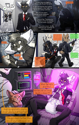 agent angry anthro big_ears bound cabinet captured caught clothing dialogue diaper dragged_away dragging facial_hair feral files fur grey_body grey_fur group gun iv_bag kidnapping male medical_instrument ranged_weapon scientific_instrument solo_focus speech_bubble spying suit text weapon fetimation toya_pup canid canine canis domestic_cat felid feline felis hyena mammal wolf comic english_text hi_res