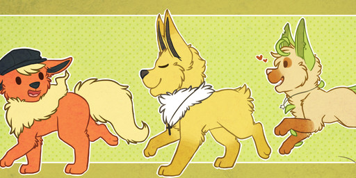 ambiguous_gender black_eyes clothing cross feral fur group hat headgear headwear heart_symbol jewelry necklace open_mouth orange_body orange_fur smile tan_body tan_fur tongue tuft white_body white_fur yellow_body yellow_fur soothe-bell nintendo pokemon canid canine eeveelution flareon generation_1_pokemon generation_4_pokemon jolteon leafeon mammal pokemon_(species)