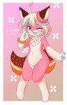 anthro big_tail blue_eyes dessert doughnut femboy food fur hair kemono male one_eye_closed open_mouth pastry pawpads paws pink_body pink_fur solo tail white_hair wink kryztar donut_(misterdonut) canid canine canis food_creature mammal sprinkledog absurd_res hi_res