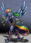 anthro anthrofied blue_body blue_feathers blue_fur clothed clothing cutie_mark eyewear feathered_wings feathers female fur goggles hair looking_at_viewer multicolored_hair multicolored_tail purple_eyes rainbow_hair rainbow_tail solo tail wings penmark friendship_is_magic hasbro my_little_pony mythology rainbow_dash_(mlp) equid equine mammal mythological_creature mythological_equine pegasus 2012 hi_res