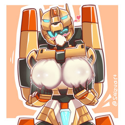 airbag black_body blue_body blue_eyes blush blush_lines breasts featureless_breasts female front_view hand_on_leg machine mecha mouthless multicolored_body one_eye_closed orange_body revealing_breasts shake_lines small_waist solo visor_eyes white_body wide_hips wink yellow_body saizuart metal_cardbot tachy_(metal_cardbot) cheetah felid feline humanoid mammal robot robot_humanoid 1:1 2026 digital_drawing_(artwork) digital_media_(artwork) hi_res