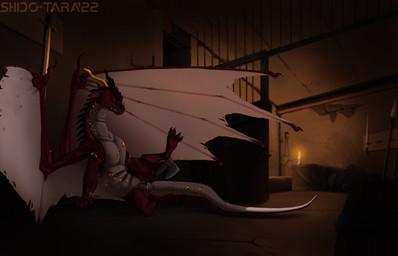 axe candle dark_lighting detailed_background female feral genitals inside masturbation melee_weapon penetration solo spread_legs spread_wings spreading tail vaginal vaginal_penetration vulva weapon wings conditional_dnp shido-tara mythology wings_of_fire fan_character dragon mythological_creature mythological_scalie scalie skywing_(wof) 14:9 hi_res