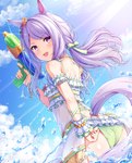 blush butt clothed clothing female open_mouth purple_eyes sky solo swimwear toy toy_gun water water_gun akasiosio cygames uma_musume_pretty_derby mejiro_mcqueen_(pretty_derby) animal_humanoid equid equid_humanoid equine equine_humanoid horse_humanoid humanoid mammal mammal_humanoid 2022 hi_res