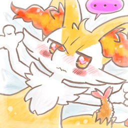 ambiguous_anthro ambiguous_gender anthro biped blush blushing_profusely cowlick ellipsis food hair heart_eyes heart_symbol looking_at_viewer lying object_in_tail on_back shrimp_(food) simple_background snout solo speech_bubble tail wavy_mouth annyui0611 nintendo pokemon braixen canid generation_6_pokemon mammal pokemon_(species) 1:1 2022 digital_drawing_(artwork) digital_media_(artwork) half-length_portrait hi_res japanese_description portrait translated_description