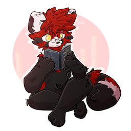 anthro big_tail black_body black_fur book crossed_legs eyewear fur glasses male multicolored_body reading reading_book red_body red_fur solo striped_body striped_fur stripes tail text wearing_glasses white_body white_fur yellow_eyes anonymous_artist colin_hartmann_(dumpredpanda) ailurid mammal red_panda 1:1 absurd_res hi_res russian_text