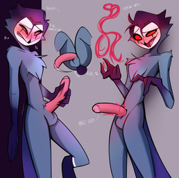 anal anal_penetration anthro balls blush erection femboy genitals humanoid_genitalia humanoid_penis leaning_on_wall male masturbation penetration penis red_eyes solo flugublue hellaverse helluva_boss stolas_(helluva_boss) avian bird owl hi_res