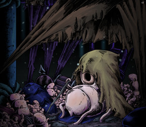 ambiguous_gender chest_(container) clothing holding_object holding_stick lying on_back open_mouth solo stick cohavmuzar hollow_knight_(franchise) team_cherry flukemarm_(hollow_knight) worm 2025 hi_res