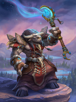 anthro braided_hair brown_body brown_fur clothing cloud detailed_background druid facial_piercing fur hair holding_object holding_staff hooves horn magic_user male mountain nose_piercing nose_ring piercing plant ring_piercing robe smile solo staff standing star tree tribal_spellcaster vladimir_kafanov blizzard_entertainment hearthstone warcraft bovid bovine mammal tauren 2021 3:4 absurd_res hi_res official_art