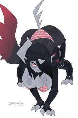 2_horns 3_claws big_breasts black_hair black_nose blush blush_lines bottomwear bra breasts busty_feral claws clothed clothed_female clothed_feral clothing digitigrade eyelashes female feral glistening glistening_breasts glistening_clothing glistening_legwear glistening_stockings grey_claws grey_tail hair hair_over_eye hanging_breasts high-angle_view horn latex latex_clothing latex_legwear latex_stockings legwear looking_at_viewer looking_up looking_up_at_viewer markings mole_(marking) panties pattern_bottomwear pattern_bra pattern_clothing pattern_panties pattern_topwear pattern_underwear pink_bra pink_clothing pink_panties pink_underwear pupils quadruped red_eyes simple_background solo spiked_tail spikes spikes_(anatomy) standing stockings striped_bottomwear striped_bra striped_clothing striped_panties striped_topwear striped_underwear stripes tail text thick_thighs toe_claws topwear underwear white_background white_pupils white_sclera wide_hips fuli_jeffery nintendo pokemon generation_9_pokemon mega_absol_z mega_evolution pokemon_(species) 2025 absurd_res artist_name digital_drawing_(artwork) digital_media_(artwork) full-length_portrait hi_res portrait