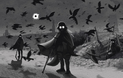 anthro armor boots cloak clothed clothing footwear gas_mask grey_background gun headgear helmet male mask ranged_weapon rifle shoes simple_background standing tail weapon panzermask canid canine fox mammal unknown_species black_and_white hi_res monochrome
