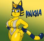 anthro big_breasts bikini breasts cleavage clothed clothing female hand_on_hip looking_at_viewer navel one-piece_swimsuit simple_background skimpy sling_bikini solo standing swimwear two-piece_swimsuit wide_hips sparkpad animal_crossing nintendo ankha_(animal_crossing) domestic_cat felid feline felis mammal