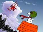 aircraft airplane angry anthro aviator_cap cloud detailed_background doghouse eyewear flying fokker_triplane german goggles on_roof outside pilot scarf sky smoke snoopy_doghouse solo vehicle dukenn peanuts_(comic) red_baron snoopy canid canine canis domestic_dog mammal 4:3