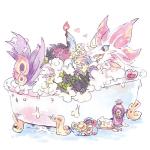 ambiguous_gender bath bathtub blue_eyes bubble bubble_bath candle claw_foot_bathtub claws daww feral fur group lying on_back simple_background solo_focus de_ktgr capcom monster_hunter astalos bird_wyvern brute_wyvern flying_wyvern gammoth gargwa glavenus leviathan_(mh) mizutsune primatius reptile scalie 1:1