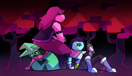 clothing eating eyewear fur glasses group hat headgear headwear heart_symbol plant scarf sitting tree potoobrigham deltarune mythology undertale_(series) kris_dreemurr ralsei susie_(deltarune) bovid caprine darkner dragon goat human lizard mammal mythological_creature mythological_scalie reptile scalie 2019 digital_media_(artwork) hi_res