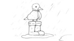 ambiguous_gender beak biped black_eyes boots cape clothing feral footwear grass mouth_closed plant puddle raining shoes simple_background solo standing water_puddle white_background sawlamander inktober anatid anseriform avian bird duck 16:9 2024 digital_media_(artwork) hi_res monochrome widescreen