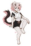 4_toes anthro barefoot bottomwear breasts claws clothed clothing feet female fingers fur hair high_waisted_bottomwear horn pawpads paws pink_hair pink_pawpads plantigrade solo toes white_body white_fur kaitycuddle 2021 digital_media_(artwork)