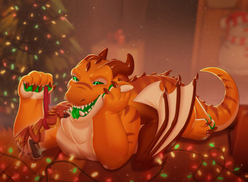 2_horns anthro beak bound brown_claws christmas_decorations christmas_lights christmas_tree claws duo green_eyes green_pawpads holidays horn imminent_vore inside larger_pred looking_at_another lying male male_pred male_prey membrane_(anatomy) membranous_wings on_front open_mouth pawpads plant size_difference smaller_pred smile snout tail tongue tongue_out tree wings orca24a christmas mythology avian bird dragon mythological_creature mythological_scalie scalie colored digital_drawing_(artwork) digital_media_(artwork) hi_res shaded