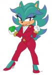 anthro black_nose breasts clothed clothing emerald_(gem) female fur gem green_body green_fur half-closed_eyes lipstick makeup narrowed_eyes simple_background smile solo shimille archie_comics sega sonic_the_hedgehog_(archie) sonic_the_hedgehog_(comics) sonic_the_hedgehog_(series) breezie_the_hedgehog breezie_the_hedgehog_(archie) eulipotyphlan hedgehog mammal 2015 hi_res