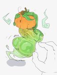 big_breasts big_butt breasts butt disembodied_hand elemental_creature elemental_humanoid female flora_fauna food for_a_head fruit ghost green_body hi_res huge_breasts huge_butt humanoid jouljehart not_furry object_head plant plant_humanoid pumpkin pumpkin_butt pumpkin_head simple_background spirit white_background