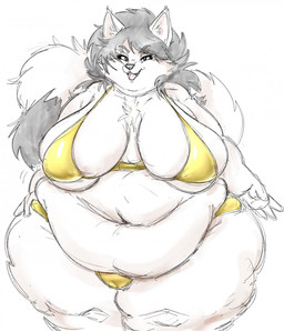 anthro bikini cheek_tuft clothing facial_tuft female fupa gold_bikini hair long_hair looking_at_viewer morbidly_obese morbidly_obese_anthro morbidly_obese_female navel obese obese_anthro obese_female overweight overweight_anthro overweight_female swimwear thick_arms thick_thighs tuft two-piece_swimsuit ryoxxl suzie_(ryoxxl) canid canine fox mammal hi_res partially_colored