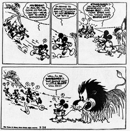 anthro bone bottomwear clothed clothing club_(weapon) dialogue fangs feet feral fingers footwear gloves grass group handwear loincloth male mane melee_weapon open_mouth outside pants plant polearm racism running shoes spear speech_bubble tail teeth text tongue weapon walt_disney_(artist) win_smith disney public_domain mickey_mouse felid lion mammal mouse murid murine pantherine rodent 1930 20th_century absurd_res ancient_art black_and_white comic english_text hi_res monochrome
