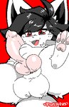 anthro balls black_hair chibi cute_fangs dominant dominant_male fangs femboy fur genitals hair inner_ear_fluff josou_seme knot legs_up lying male masturbation open_mouth open_smile pawpads paws penis red_eyes semi-anthro simple_background smile solo teeth tuft white_body white_fur pixelyteskunk earth_fox canid canine mammal aliasing digital_media_(artwork) flipnote_studio_(artwork) low_res red_theme watermark