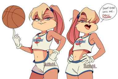 :3 anthro ball basketball_(ball) basketball_uniform blonde_hair buckteeth clothing cotton_tail duo eyelashes female flat_chested gloves hair handwear open_:3 shirt solo sportswear tail tank_top teeth text text_on_clothing text_on_shirt text_on_tank_top text_on_topwear topwear tune_squad_outfit tune_squad_outfit_(1996) uniform white_clothing white_gloves white_handwear pockicchi looney_tunes space_jam warner_brothers lola_bunny lagomorph leporid mammal rabbit english_text multiple_images
