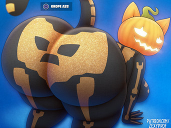 bedroom_eyes big_breasts big_butt bodysuit breasts butt clothed clothing female for_a_head fully_clothed huge_butt narrowed_eyes presenting seductive skinsuit solo tail text tight_clothing zexyprof epic_games fortnite spice_(fortnite) felid feline mammal object_head url