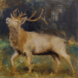 abstract_background antlers feral fur horn male orange_body orange_fur outside solo silverinker deer mammal hi_res oil_painting_(artwork) painting_(artwork) traditional_media_(artwork) traditional_painting_(artwork)