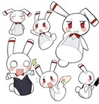 ambiguous_gender anthro blush blush_lines bodily_fluids bunny_costume censor_bar chibi clothing costume machine solo sweat sweatdrop 45_neapolitan robihachi jps-19 lagomorph leporid mammal rabbit robot