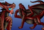 anthro bodily_fluids claws digitigrade duo feral fur male male/male membrane_(anatomy) membranous_wings neck_bulge open_mouth oral_vore quadruped saliva saliva_on_tongue size_difference tail text tongue tongue_out vore wings buggutzz european_mythology mythology nintendo pokemon wings_of_fire atreius dragon generation_2_pokemon mammal mythological_creature mythological_scalie nightwing_(wof) pokemon_(species) scalie skywing_(wof) typhlosion western_dragon digital_media_(artwork) english_text hi_res