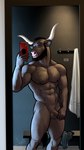 abs anthro balls beard biceps brown_penis electronics facial_hair genitals hair horn male muscular muscular_anthro muscular_male nipples nude pecs penis phone selfie solo bgn damien_(bgn) bovid bovine cattle mammal hi_res