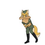 anthro baguette boots bottomwear bread clothing eyewear female food footwear glasses hat headgear headwear jacket knee_boots knee_highs legwear military military_cap military_uniform pants shoes side_cap simple_background solo topwear uniform white_background sahbeetle sek_studio squirrel_and_hedgehog lt._fox_vixen canid canine fox mammal 1:1 hi_res