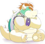 anthro belly biped feet kemono overweight simple_background sitting solo kisukemk777 mario_bros nintendo bowser koopa scalie 2023