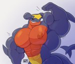 abs anthro areola biceps big_muscles big_pecs biped clothed clothing flexing flexing_bicep huge_muscles ineffective_clothing male muscular muscular_anthro muscular_male nipples pecs simple_background smile solo topwear triceps crocobu nintendo pokemon garchomp_(randomribbon) randomribbon garchomp generation_4_pokemon pokemon_(species) 2023 digital_media_(artwork) hi_res