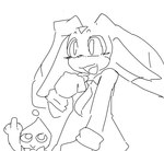 anthro duo female female_anthro gesture hand_gesture happy looking_at_viewer middle_finger catjam_(artist) sega sonic_the_hedgehog_(series) cheese_the_chao cream_the_rabbit chao_(sonic) lagomorph leporid mammal rabbit monochrome sketch