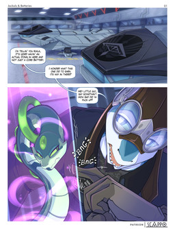 anthro clothing dialogue duo eyewear feral goggles hat headgear headwear male open_mouth text conditional_dnp scappo jasper_(scappo) xill_(scappo) aquatic fish genie shark comic english_text hi_res
