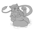 anthro big_breasts breasts female grey_body leaf plant simple_background slightly_chubby slightly_chubby_female solo thick_thighs water whiskers anonymous_artist electronic_arts plants_vs._zombies popcap_games cattail_(pvz) elemental_creature felid flora_fauna mammal hi_res monochrome